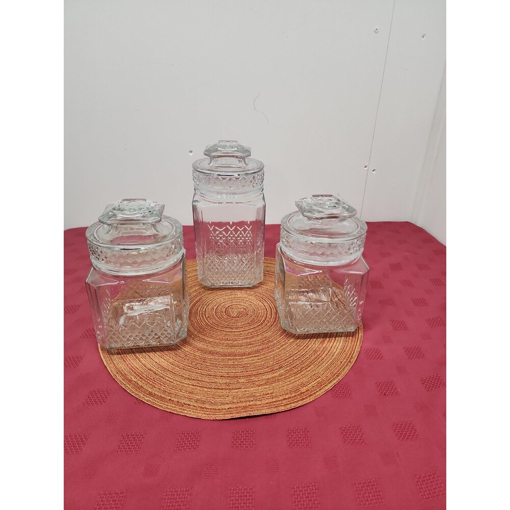 VintageKoeze's Apothecary/Cannister Jars W Gaskets Set Of 3Diamond Pattern 1980s - Picture 9 of 12